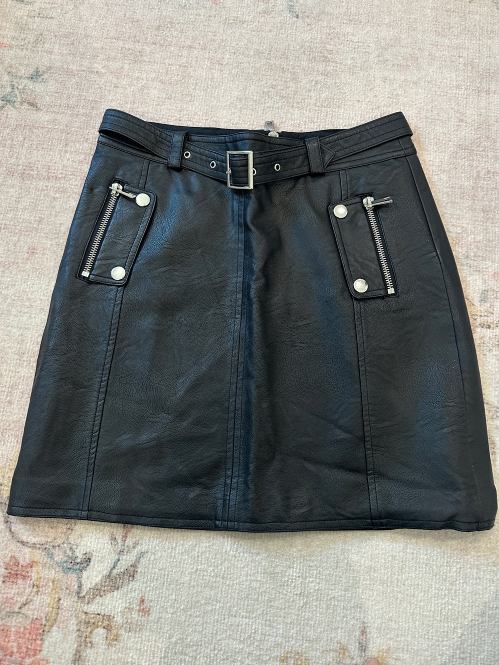 Faux moto leather mini skirt